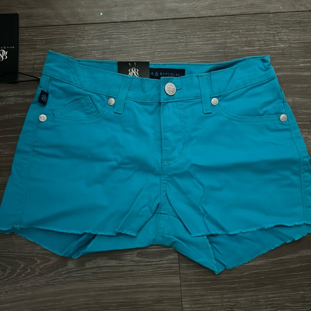 NWT Rock & Republic Agave Turquoise Cyan Blue Shorts R Signature Pockets 2
